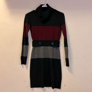 iZ Byer XS red, black and gray, striped, turtleneck, sweater dress